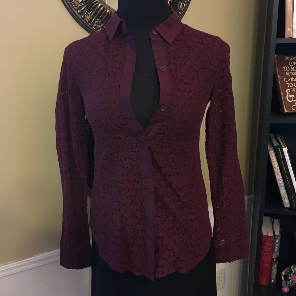 Ann Taylor LOFT Lace Button Down Top